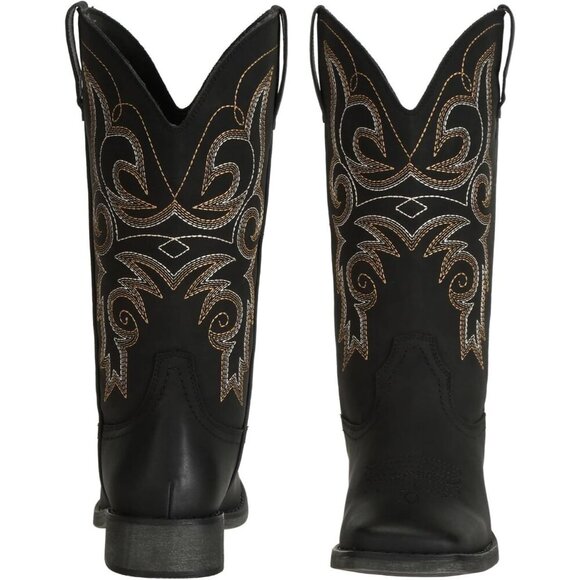 Black Women's Wide Width Cowboy Boots Square Toe Mid Calf Western Cowgirl Boots - Picture 2 of 8